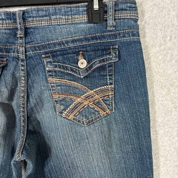 Rue 21 Jeans Juniors 7/8S Bootcut Slim Boot Low Rise Bitty Pocket Flap Y2K Short - Picture 9 of 14